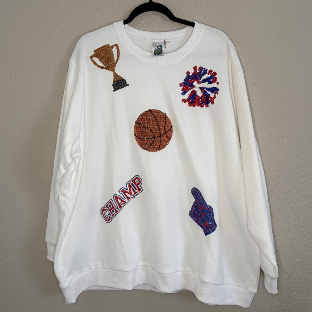 Queen of Sparkles 2XL White Sweatshirt Basketball Sport Maximalist Team Oversize
